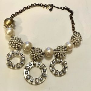 Vintage Ann Taylor Lucite Rhinestones & Faux Pearl Cluster Statement Necklace